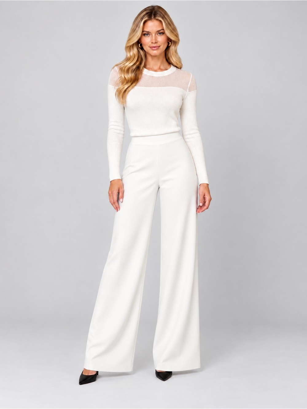 Alice + Olivia White High-Waist Wide-Leg Pants